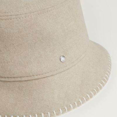 HERMES　バケットハット　麻　レザー　ホワイト エルメス HERMES ハーパー Hセリエ バケットハット グレー